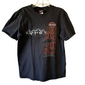 Harley Davidson Ride Hard or Stay Home Graphic T Shirt Mens Size Large‎ Black